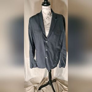 Sons of Intrigue Gray/Blue/Black Striped Military Utility Blazer Jacket.…